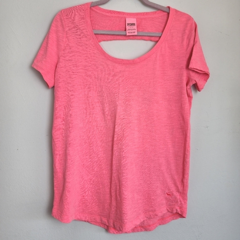 Victoria Secret Pink Round Neck Cotton Short Sleeve Cut Out Women's Top Size S